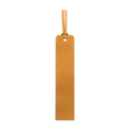 Rectangular gold leather tag with a hanging loop