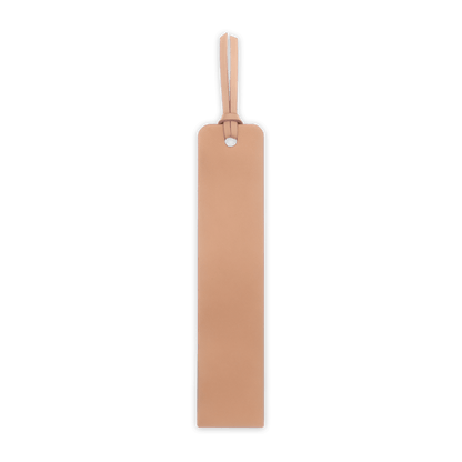 Natural color leather rectangular tag on a black background