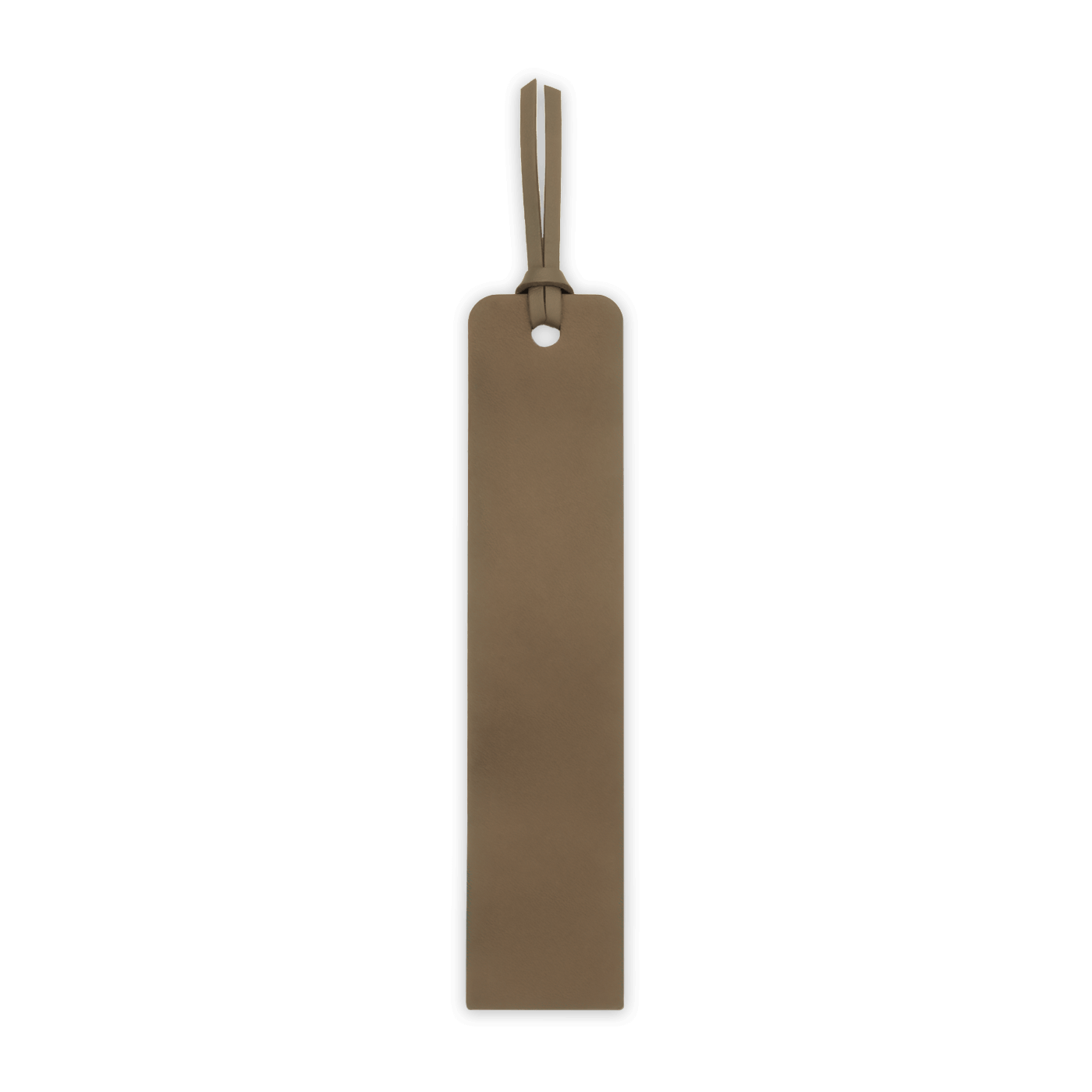 Olive leather tag with a strap on a black background