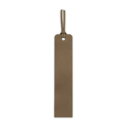 Olive leather tag with a strap on a black background